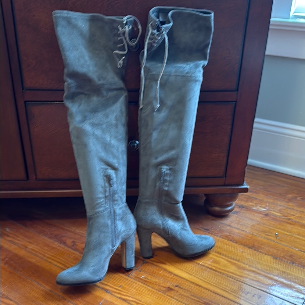 Vince Camuto Gray Suede Over-the-Knee Boots with Streamlined Silhouette